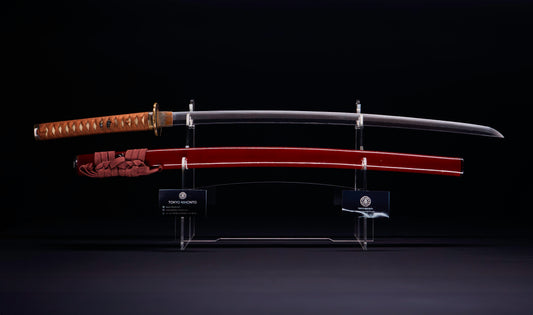 Antique Japanese Katana Sword with Red Saya and Gold Fukurin Momiji Tsuba