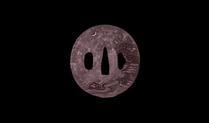 Katana japonesa antigua firmada Kojima Katsumasa con tsuba de hierro tipo paisaje