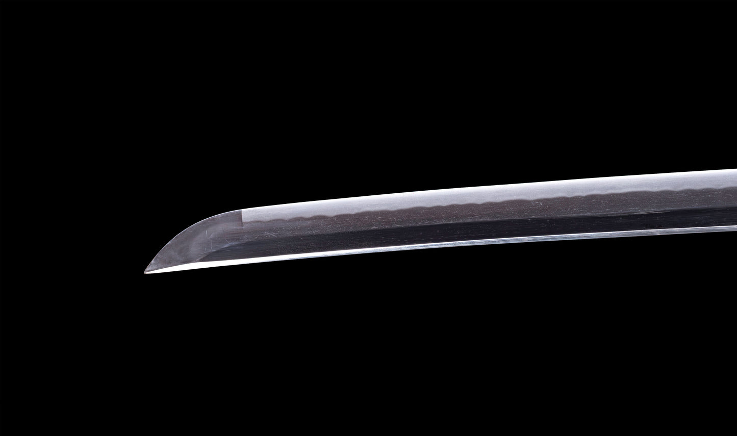 Katana japonesa antigua firmada Kojima Katsumasa con tsuba de hierro tipo paisaje
