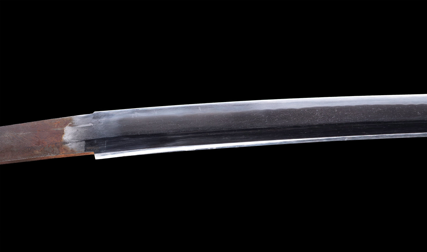 Katana japonesa antigua firmada Kojima Katsumasa con tsuba de hierro tipo paisaje
