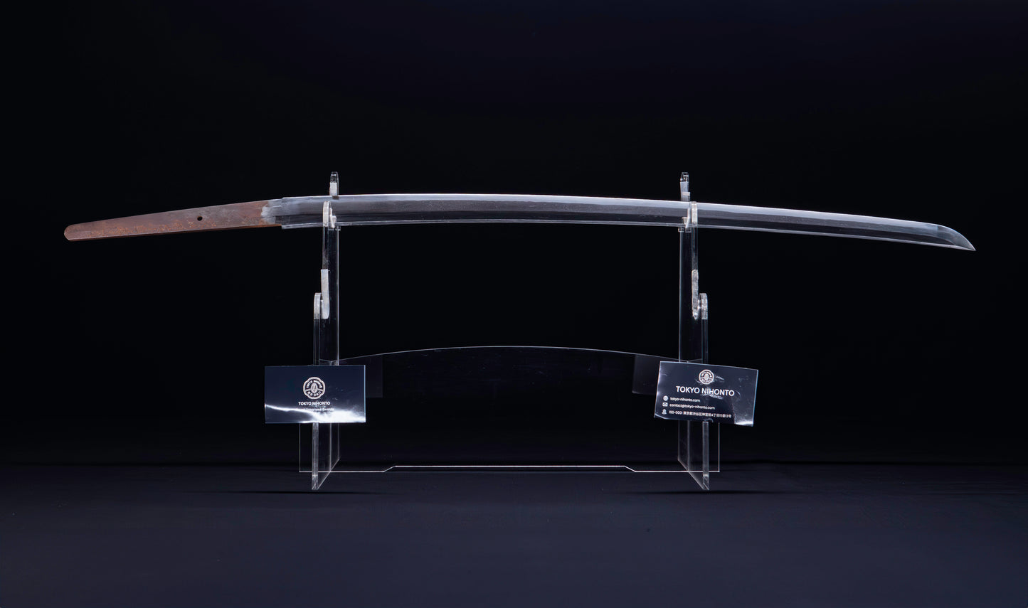 Katana japonesa antigua firmada Kojima Katsumasa con tsuba de hierro tipo paisaje