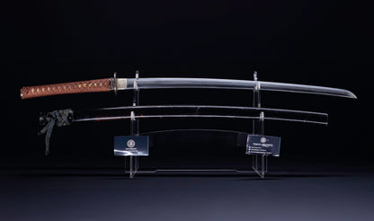 Katana japonesa antigua firmada Kojima Katsumasa con tsuba de hierro tipo paisaje