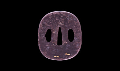 Katana japonesa antigua, tsuba Ave acuática firmado Awataguchi