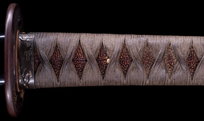 Katana japonesa antigua, tsuba Ave acuática firmado Awataguchi
