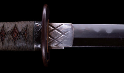 Katana japonesa antigua, tsuba Ave acuática firmado Awataguchi