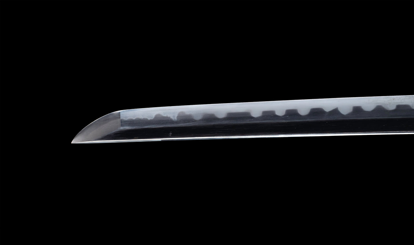 Katana japonesa antigua, tsuba Ave acuática firmado Awataguchi