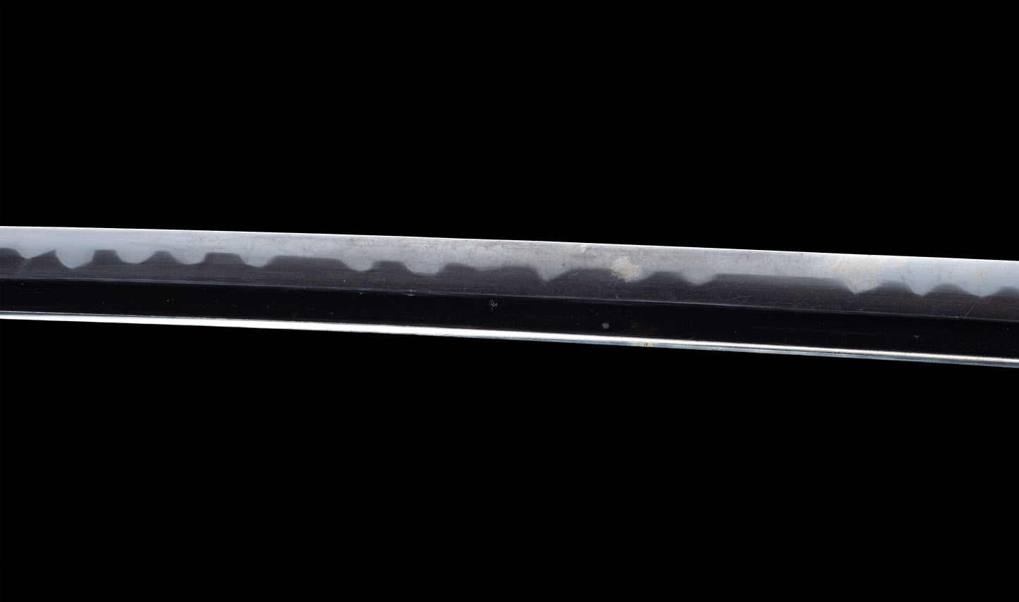 Katana japonesa antigua, tsuba Ave acuática firmado Awataguchi