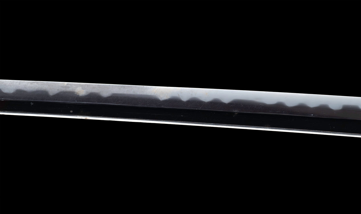 Katana japonesa antigua, tsuba Ave acuática firmado Awataguchi