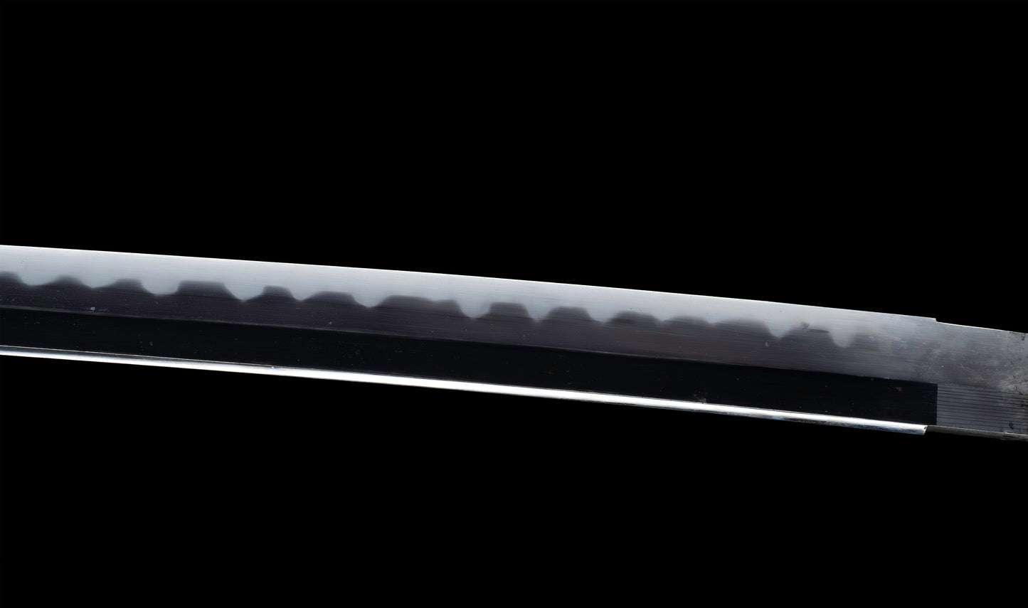 Katana japonesa antigua, tsuba Ave acuática firmado Awataguchi