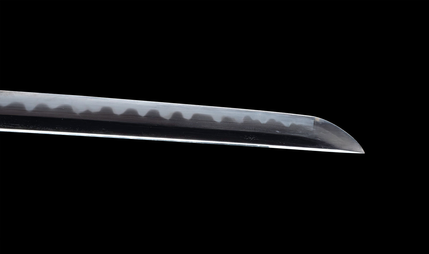 Katana japonesa antigua, tsuba Ave acuática firmado Awataguchi