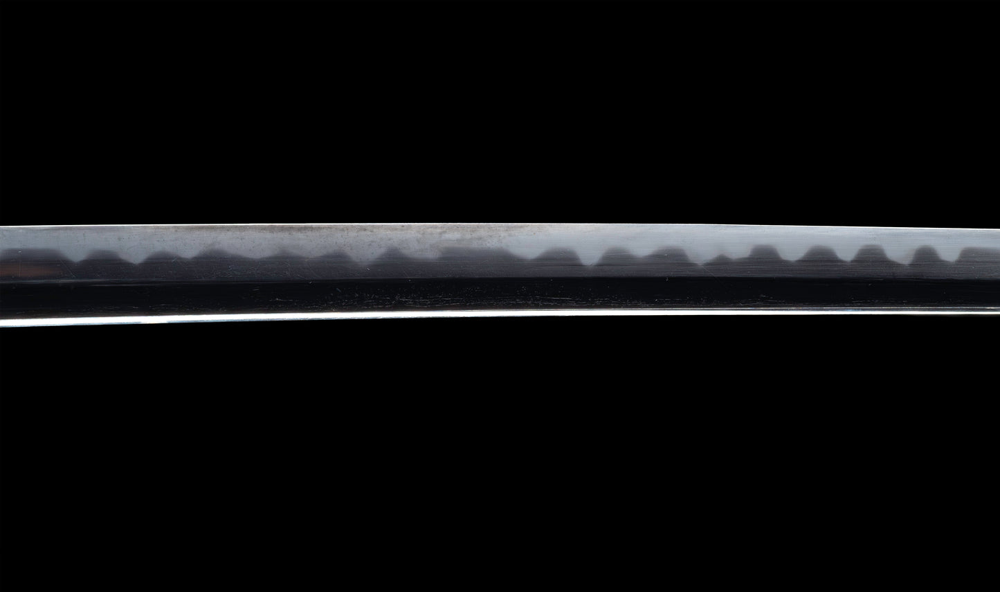 Katana japonesa antigua, tsuba Ave acuática firmado Awataguchi