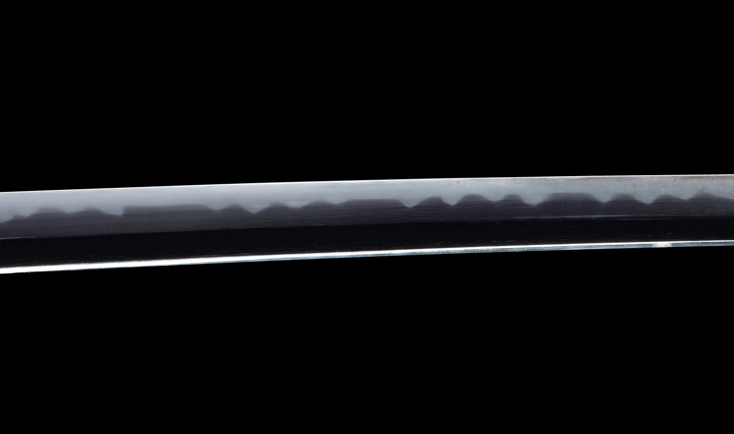 Katana japonesa antigua, tsuba Ave acuática firmado Awataguchi