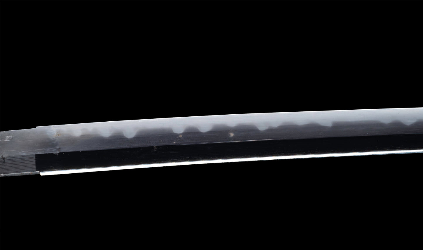 Katana japonesa antigua, tsuba Ave acuática firmado Awataguchi