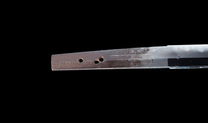 Katana japonesa antigua, tsuba Ave acuática firmado Awataguchi