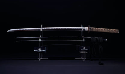 Katana japonesa antigua, tsuba Ave acuática firmado Awataguchi