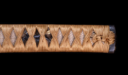 Katana japonesa antigua de Kaifu con doble Hozon y tsuba Gunbai de Myōchin