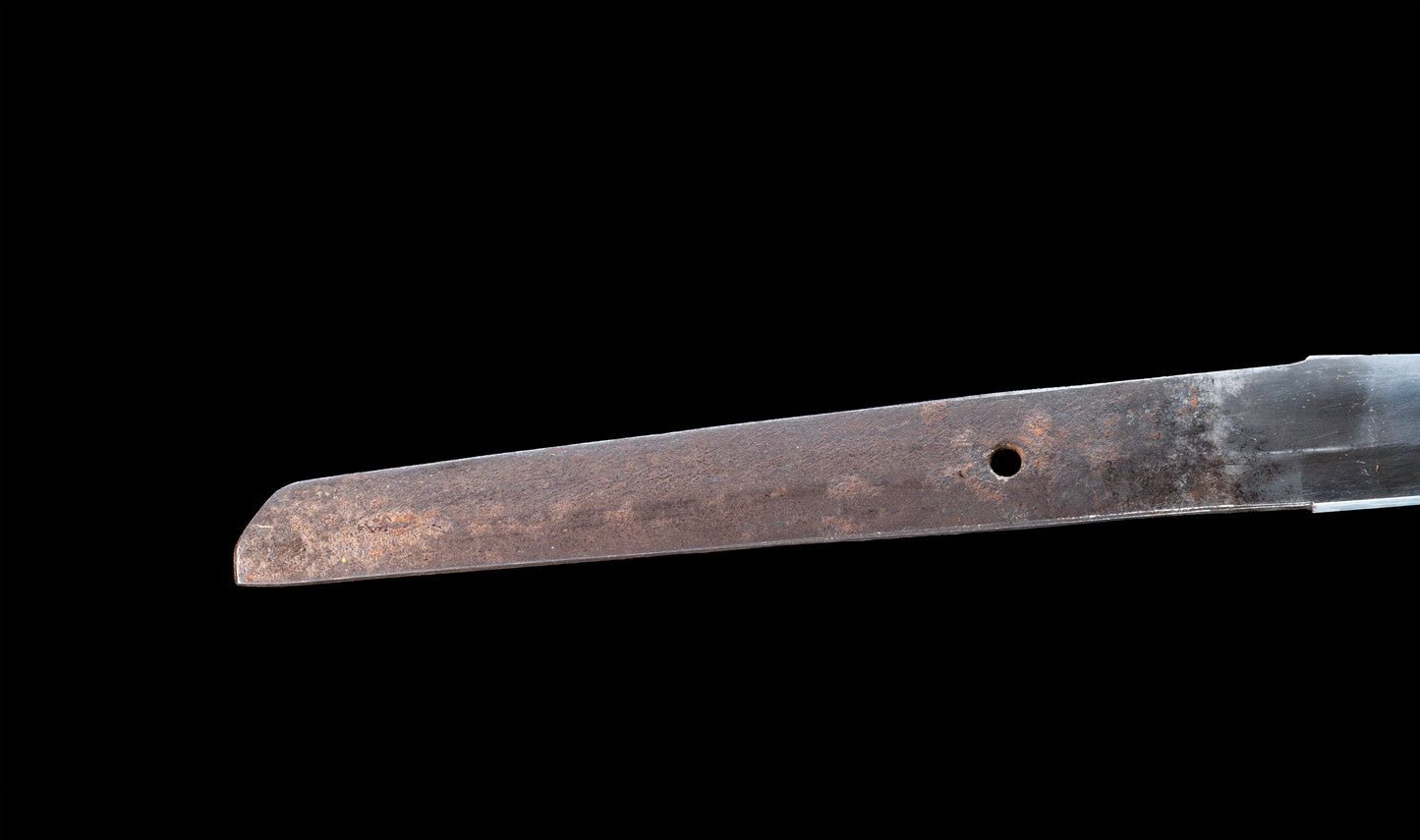 Katana japonesa antigua de Kaifu con doble Hozon y tsuba Gunbai de Myōchin