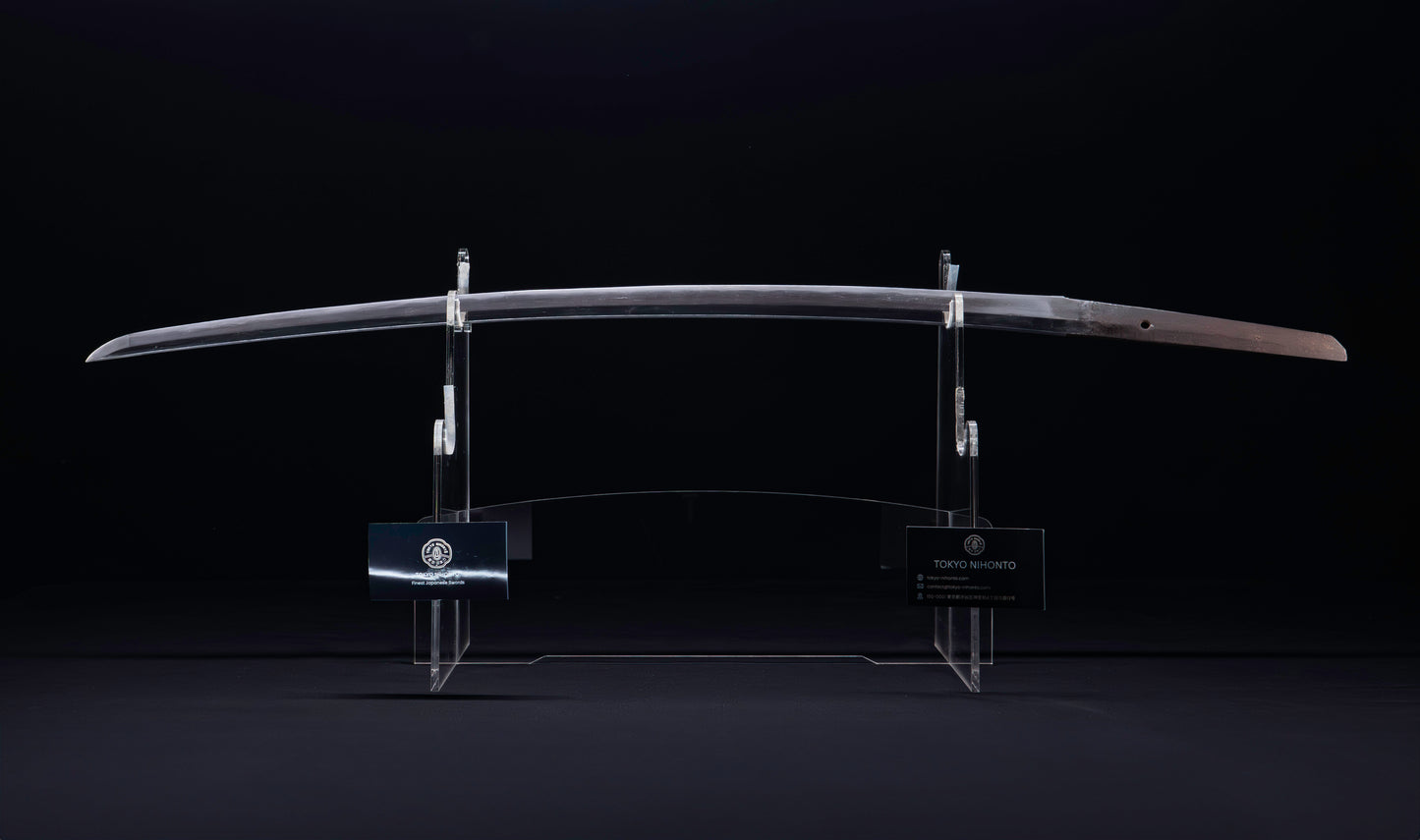 Katana japonesa antigua de Kaifu con doble Hozon y tsuba Gunbai de Myōchin