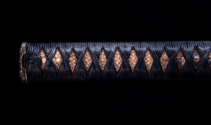 Antique Japanese Katana with Seated Sages Iron Tsuba and Suguha Hamon, Mumei, Edo Period