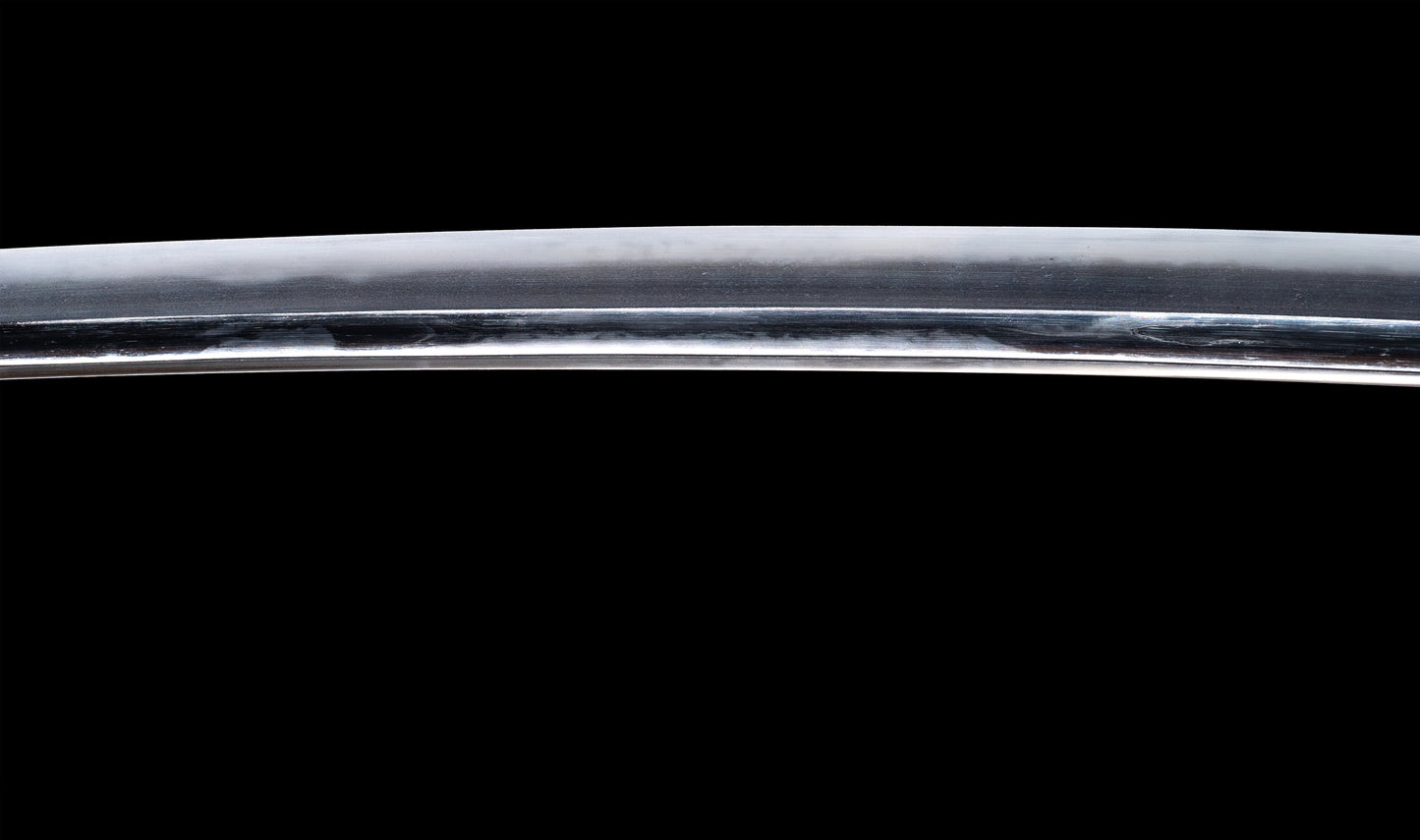 Antique Japanese Katana with Seated Sages Iron Tsuba and Suguha Hamon, Mumei, Edo Period