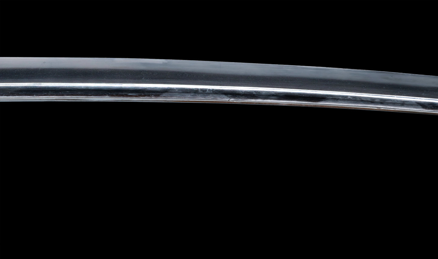 Antique Japanese Katana with Seated Sages Iron Tsuba and Suguha Hamon, Mumei, Edo Period