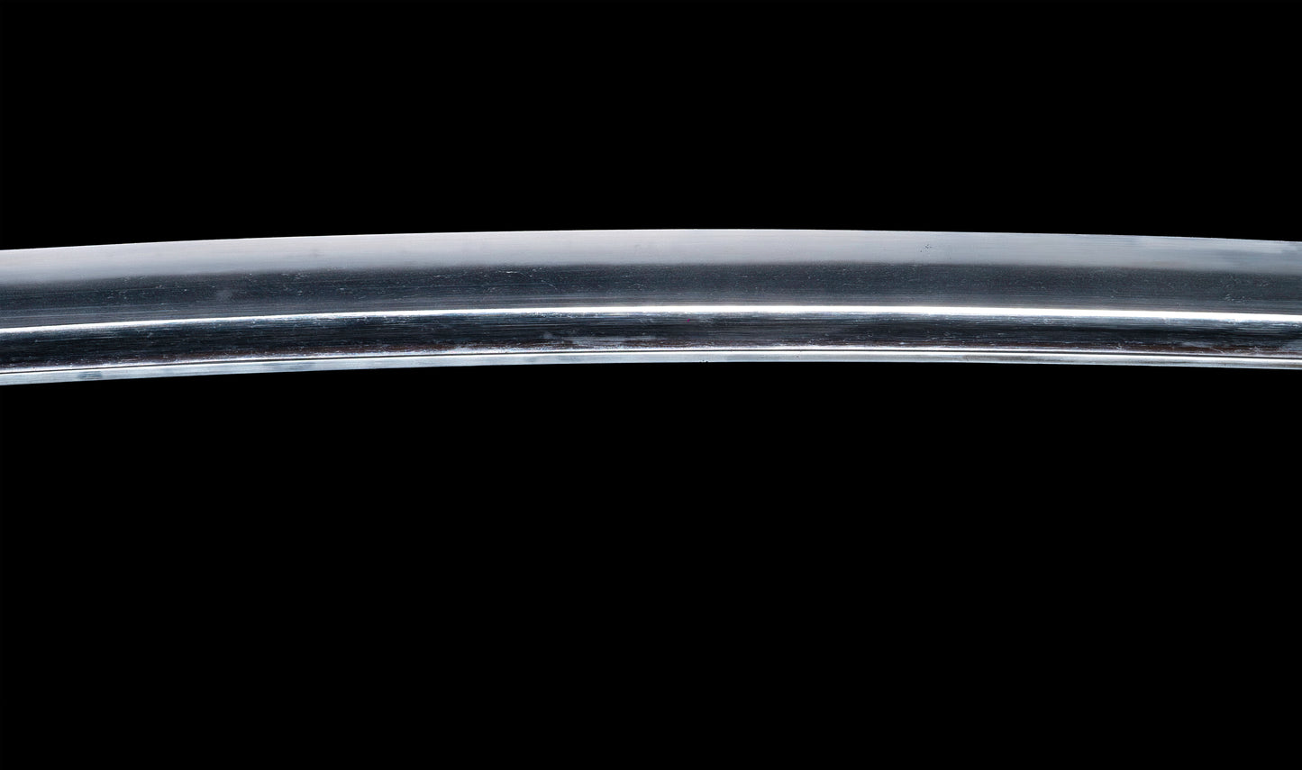 Antique Japanese Katana with Seated Sages Iron Tsuba and Suguha Hamon, Mumei, Edo Period