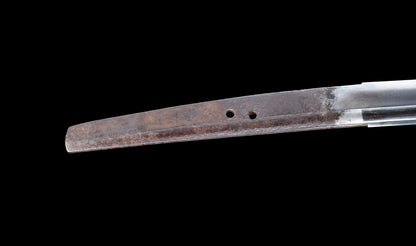 Antique Japanese Katana with Seated Sages Iron Tsuba and Suguha Hamon, Mumei, Edo Period