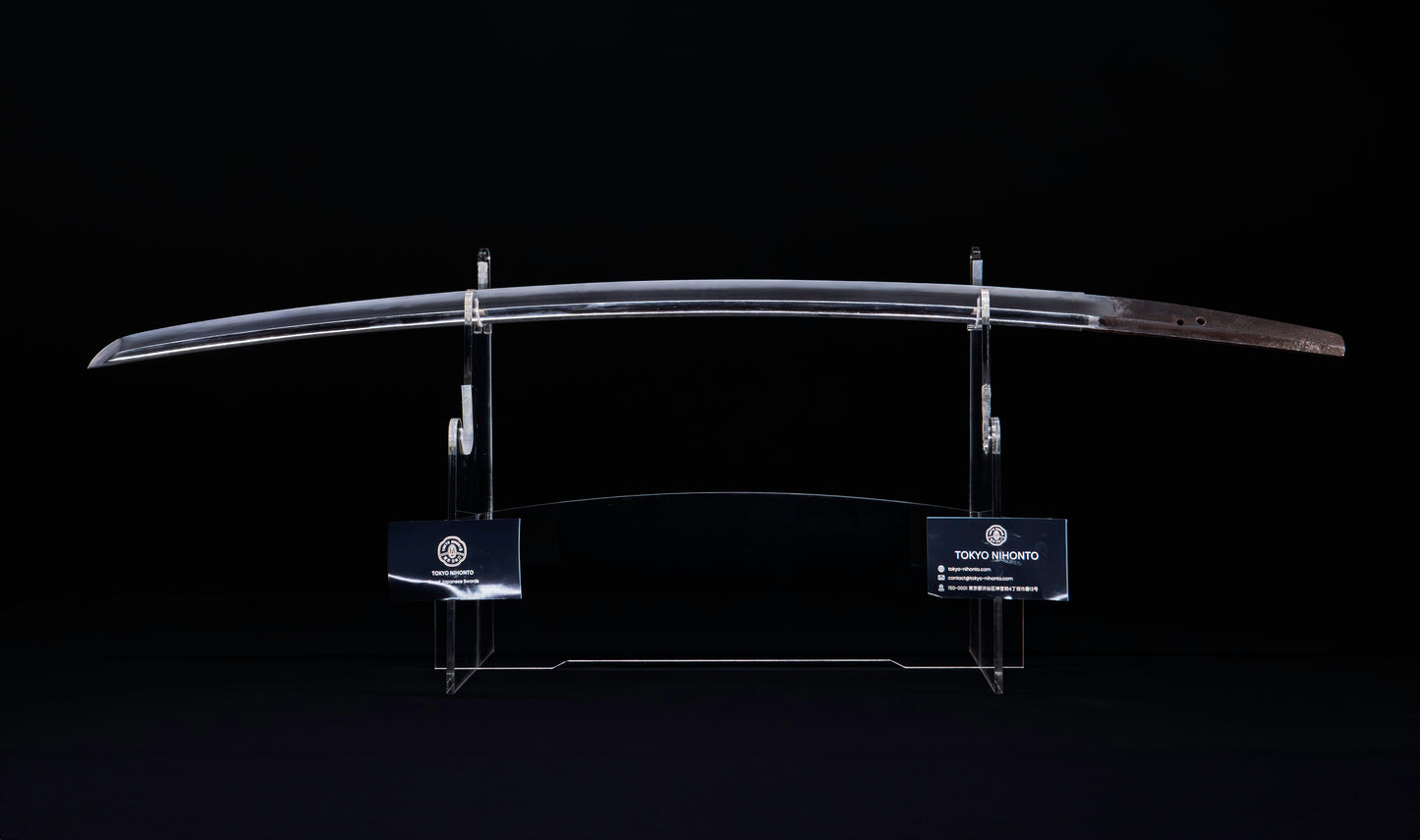 Antique Japanese Katana with Seated Sages Iron Tsuba and Suguha Hamon, Mumei, Edo Period