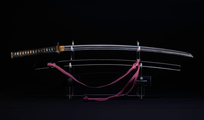 Antique Japanese Katana with Seated Sages Iron Tsuba and Suguha Hamon, Mumei, Edo Period