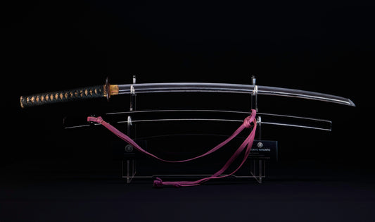 Antique Japanese Katana with Seated Sages Iron Tsuba and Suguha Hamon, Mumei, Edo Period