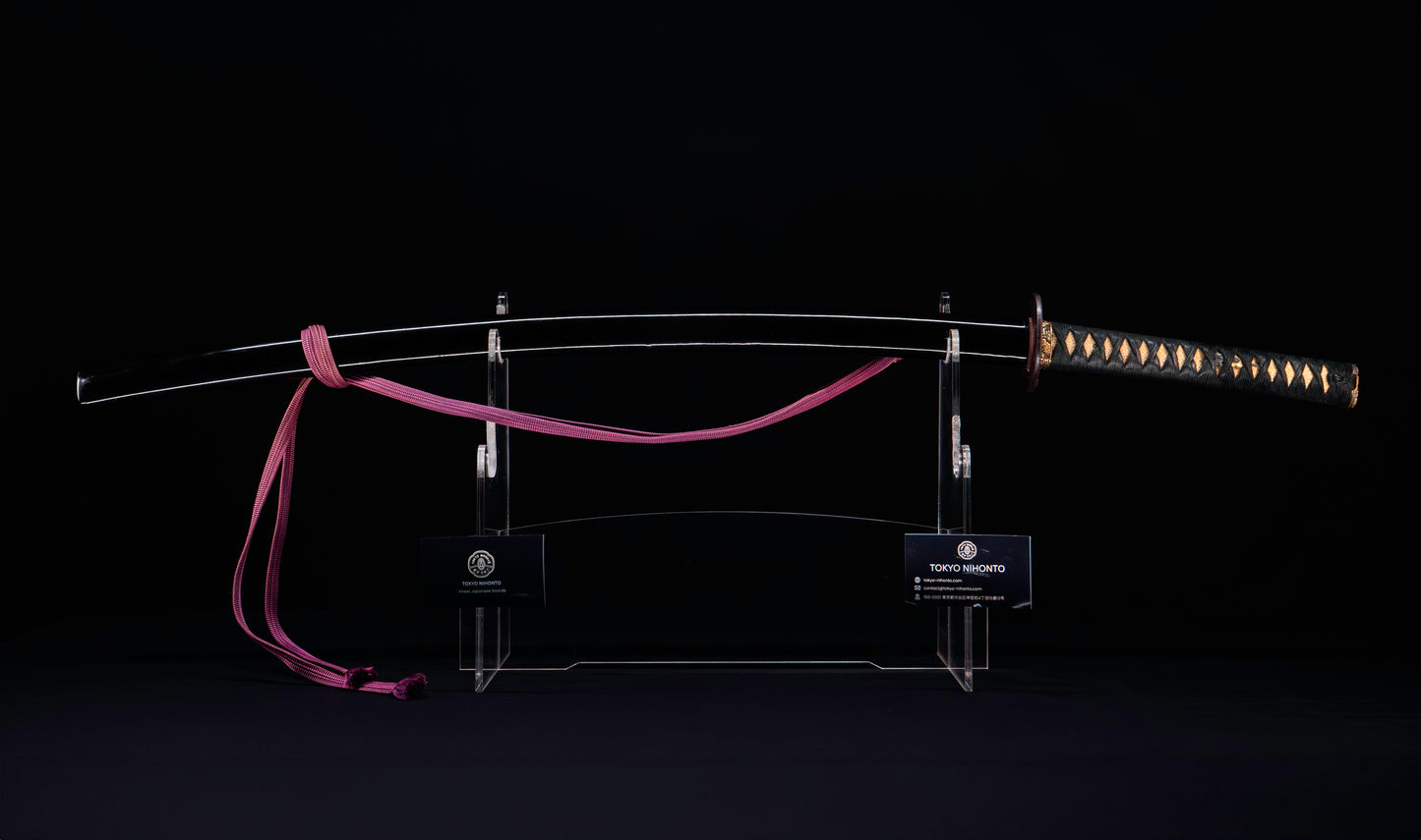 Antique Japanese Katana with Seated Sages Iron Tsuba and Suguha Hamon, Mumei, Edo Period