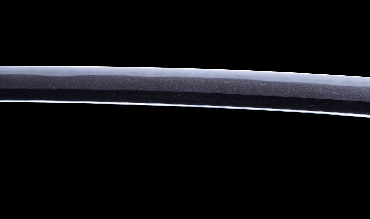 Antique Japanese Katana with Black Lacquer Koshirae and Feather-Motif Iron Tsuba signed Chikushi Tadamasa - Hozon