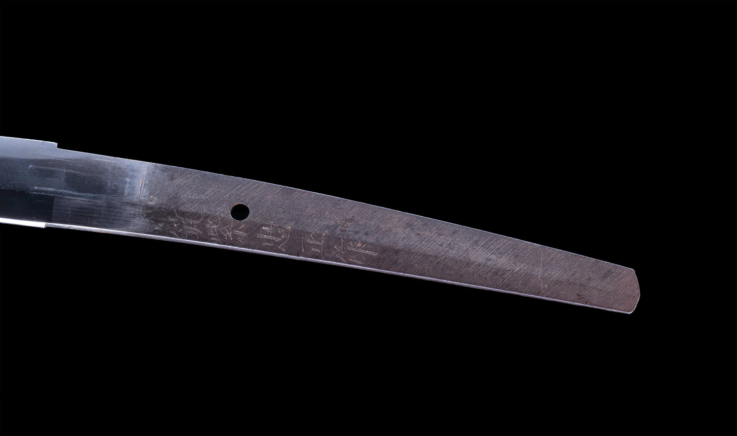Antique Japanese Katana with Black Lacquer Koshirae and Feather-Motif Iron Tsuba signed Chikushi Tadamasa - Hozon