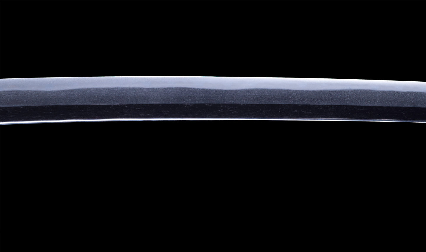 Antique Japanese Katana with Black Lacquer Koshirae and Feather-Motif Iron Tsuba signed Chikushi Tadamasa - Hozon