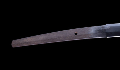 Antique Japanese Katana with Black Lacquer Koshirae and Feather-Motif Iron Tsuba signed Chikushi Tadamasa - Hozon
