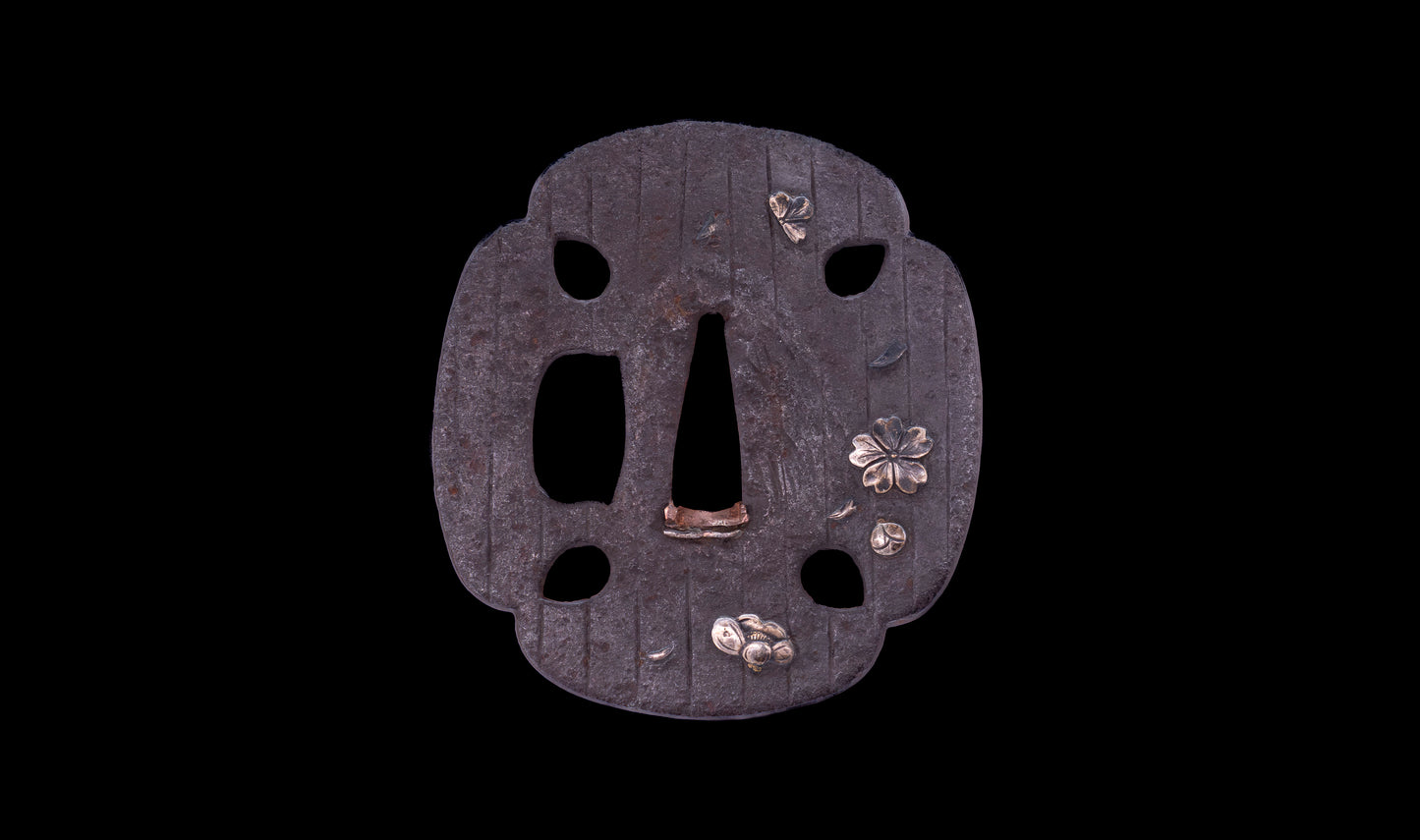 Antique Japanese Katana Sword with Toran Hamon and Cherry-Blossom Iron Tsuba — Osaka Shintō