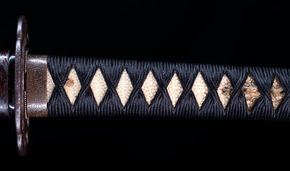 Antique Japanese Katana Sword with Toran Hamon and Cherry-Blossom Iron Tsuba — Osaka Shintō