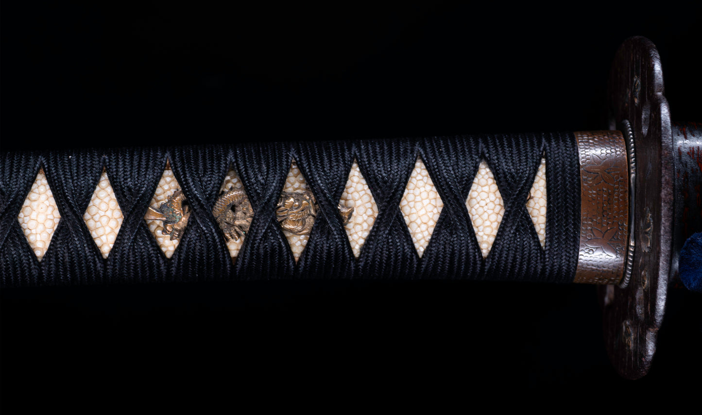 Antique Japanese Katana Sword with Toran Hamon and Cherry-Blossom Iron Tsuba — Osaka Shintō