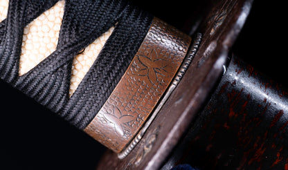 Antique Japanese Katana Sword with Toran Hamon and Cherry-Blossom Iron Tsuba — Osaka Shintō