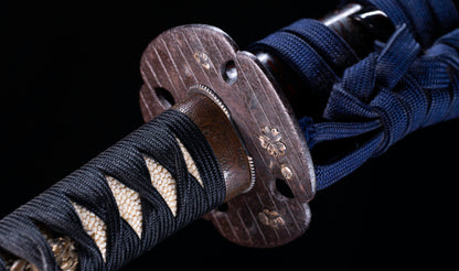Antique Japanese Katana Sword with Toran Hamon and Cherry-Blossom Iron Tsuba — Osaka Shintō