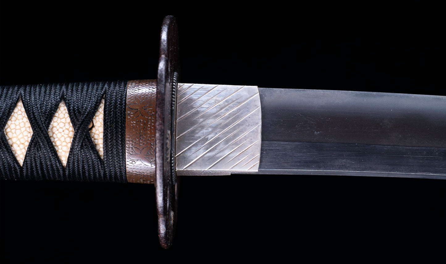 Antique Japanese Katana Sword with Toran Hamon and Cherry-Blossom Iron Tsuba — Osaka Shintō