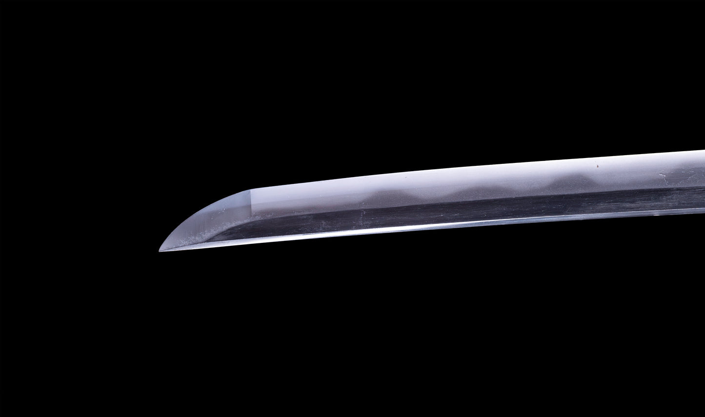 Antique Japanese Katana Sword with Toran Hamon and Cherry-Blossom Iron Tsuba — Osaka Shintō
