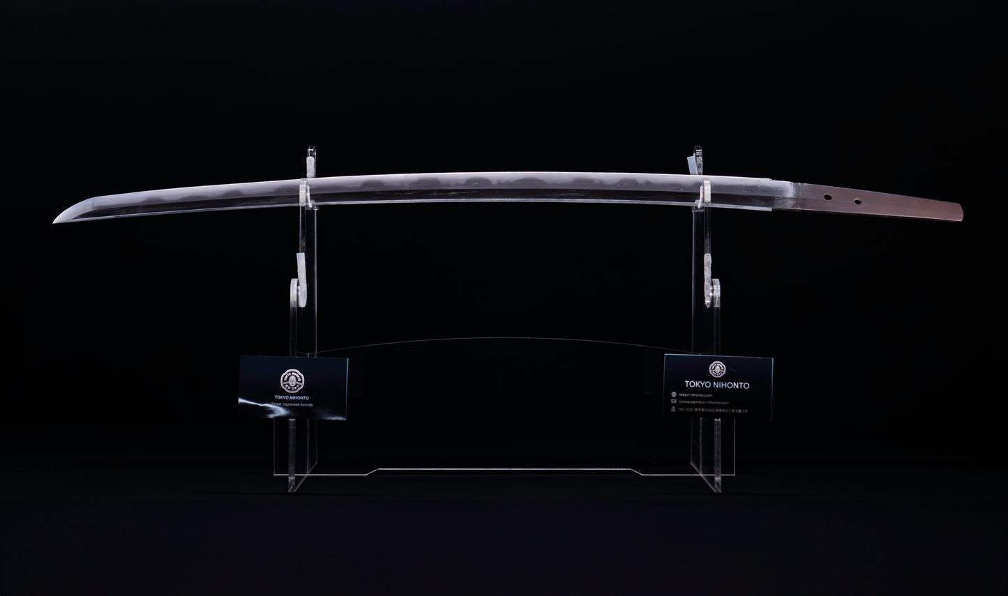 Antique Japanese Katana Sword with Toran Hamon and Cherry-Blossom Iron Tsuba — Osaka Shintō