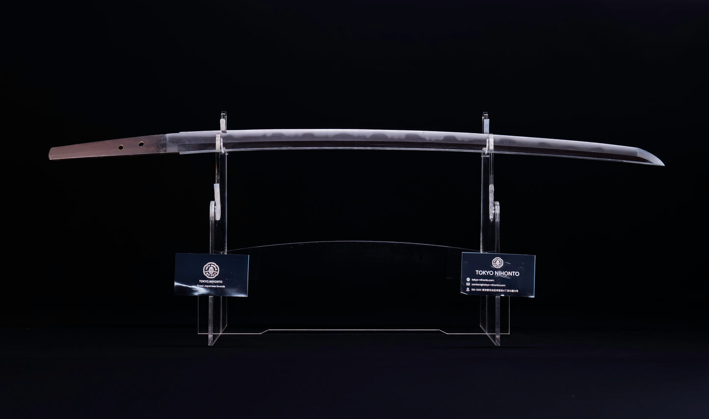 Antique Japanese Katana Sword with Toran Hamon and Cherry-Blossom Iron Tsuba — Osaka Shintō