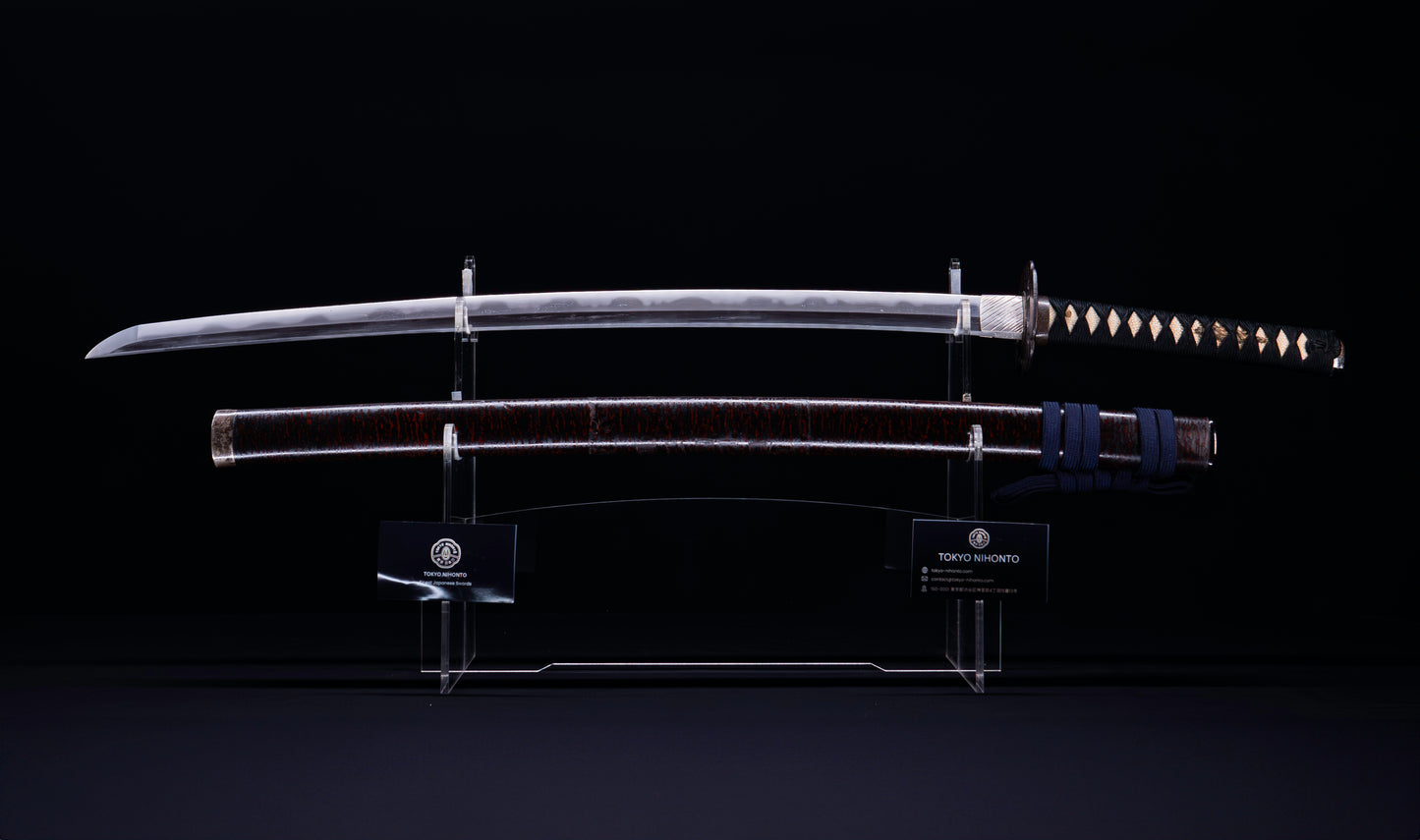 Antique Japanese Katana Sword with Toran Hamon and Cherry-Blossom Iron Tsuba — Osaka Shintō