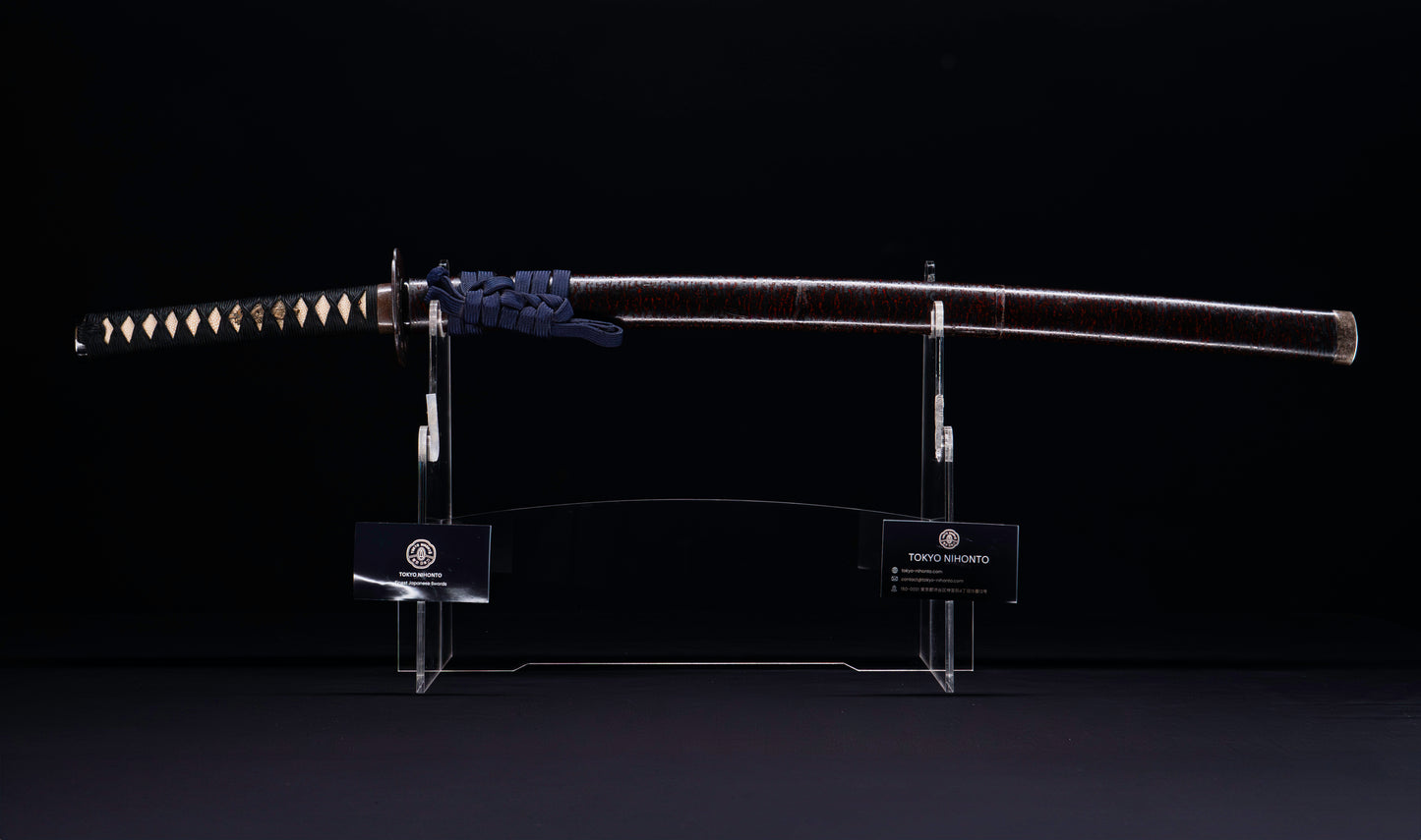 Antique Japanese Katana Sword with Toran Hamon and Cherry-Blossom Iron Tsuba — Osaka Shintō