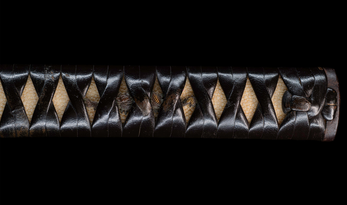 Antique Japanese Katana Sword with Floral Iron Sukashi Tsuba, Edo Period Mumei Blade