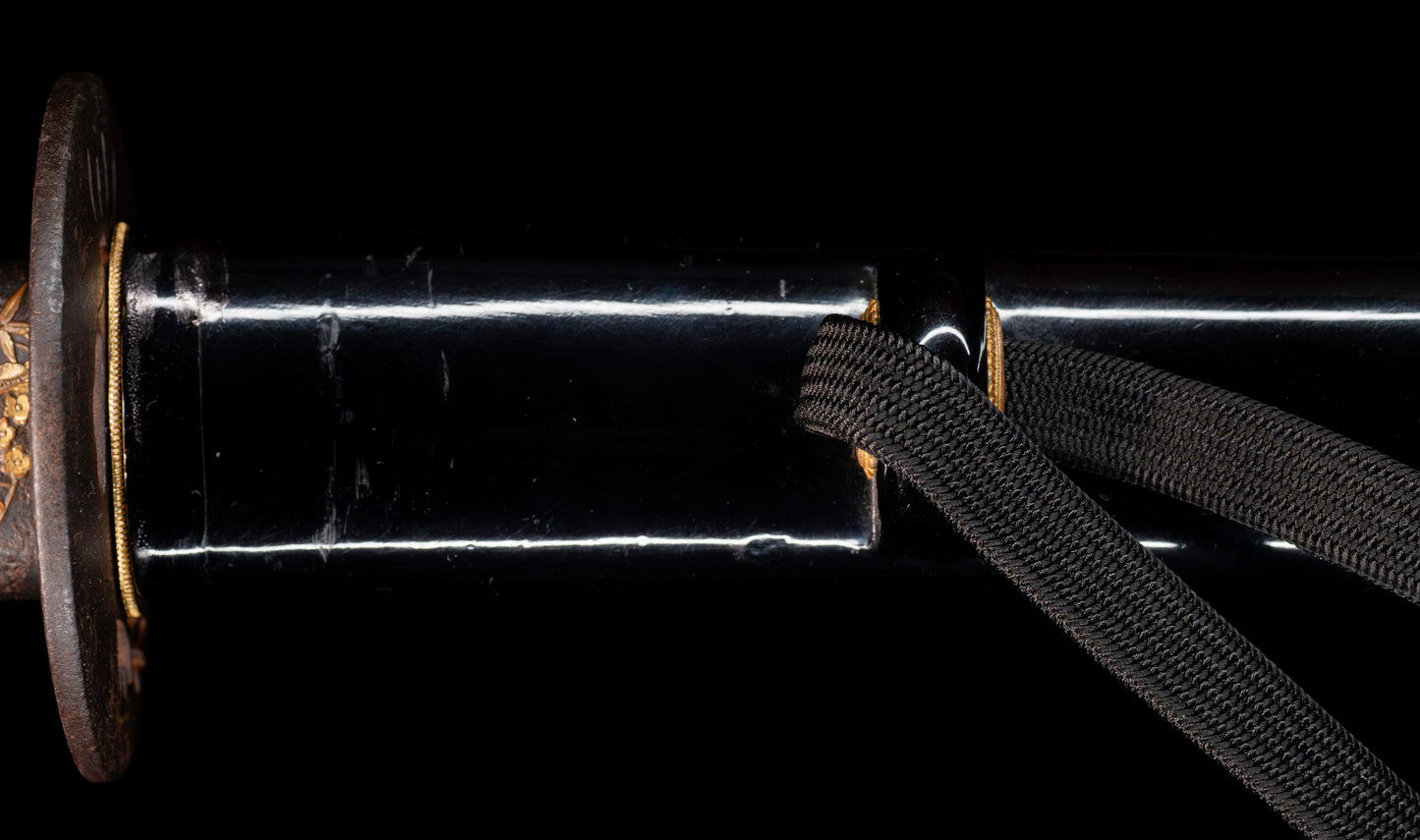 Antique Japanese Katana Sword with Floral Iron Sukashi Tsuba, Edo Period Mumei Blade