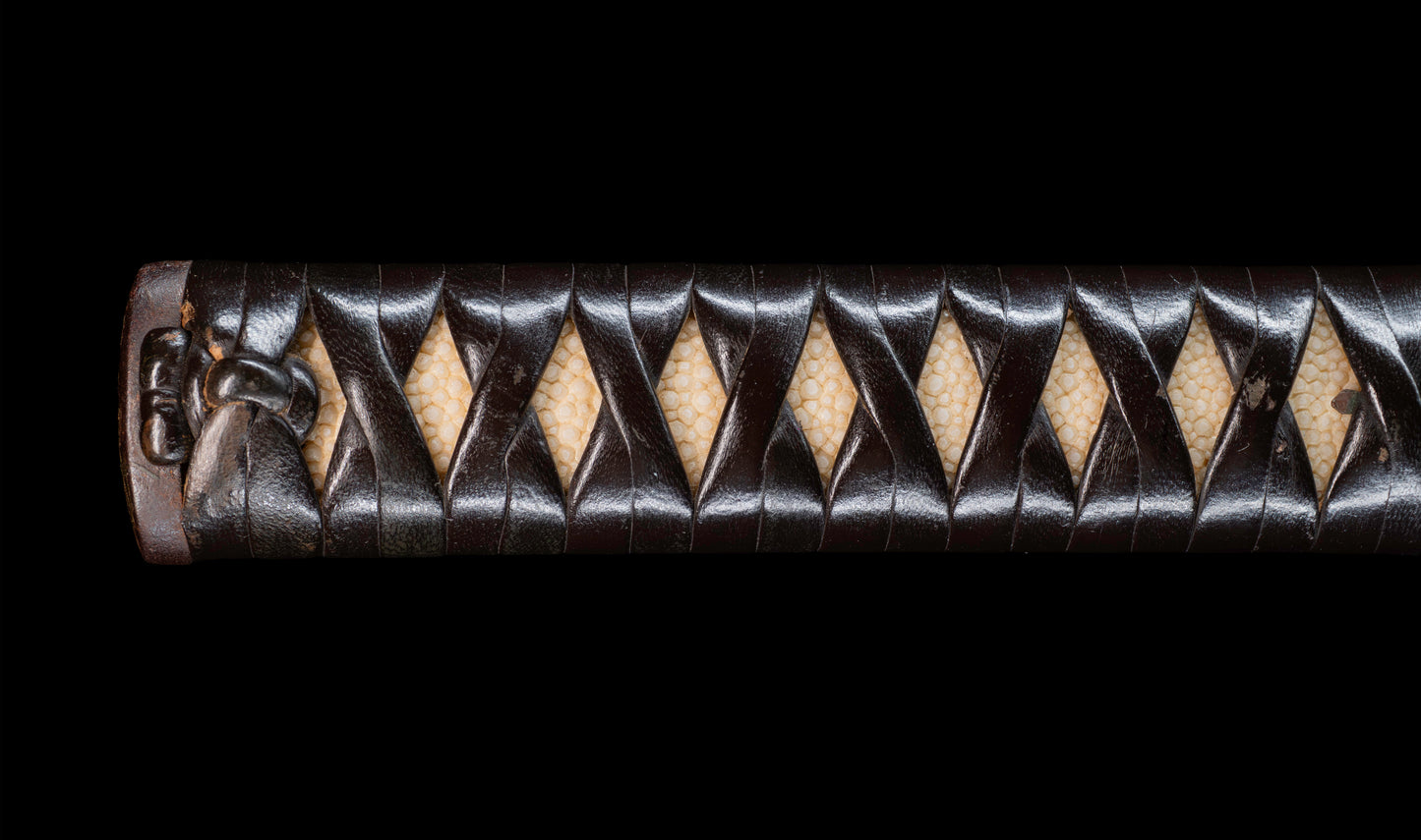 Antique Japanese Katana Sword with Floral Iron Sukashi Tsuba, Edo Period Mumei Blade