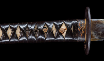 Antique Japanese Katana Sword with Floral Iron Sukashi Tsuba, Edo Period Mumei Blade